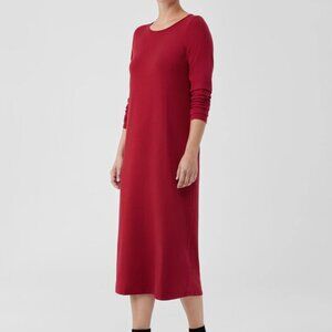Eileen Fisher Stretchy Long Sleeve Cotton Jersey Dress Maroon Medium NWOT